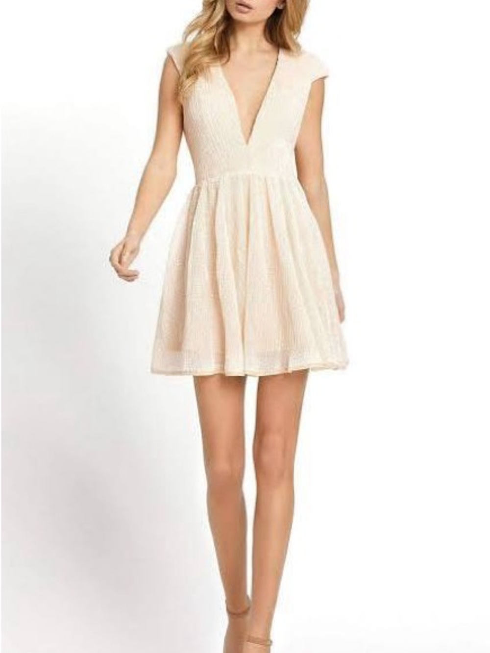 Ieena For Mac Duggal Sequin Cap Sleeve Fit and Flare Dress in Peach